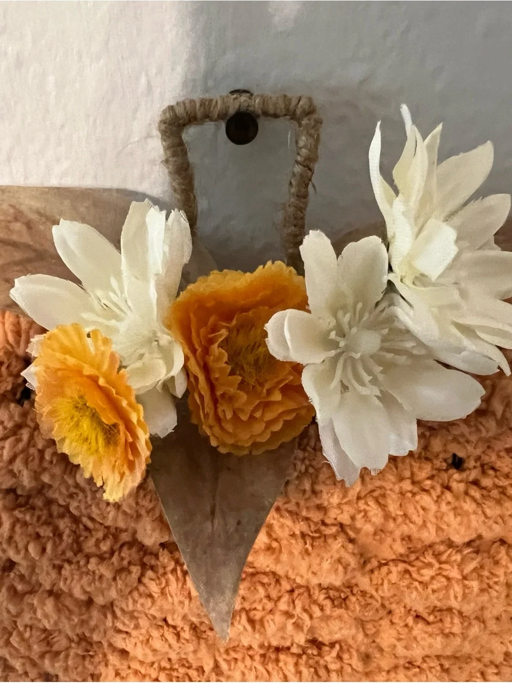 Handcrafted Orange Pom-Pom Pumpkin Wall Accent with Cream and Yellow Flowers